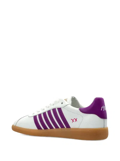 Dsquared2 White Low-top Nappa Purple Accent Sneakers In White