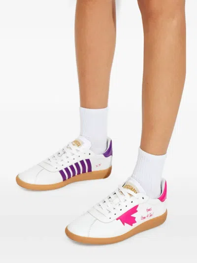 Dsquared2 White Low-top Nappa Purple Accent Sneakers In White