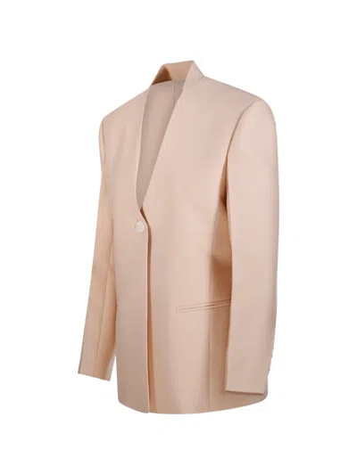 Sandbeige Button Single-breasted Blazer In Pink