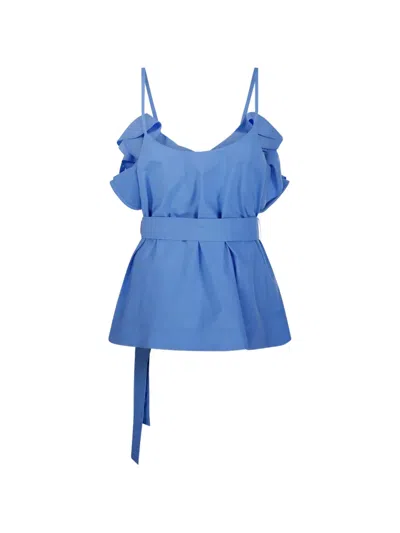 P.a.r.o.s.h Ruffled Belt Blouse In Blue