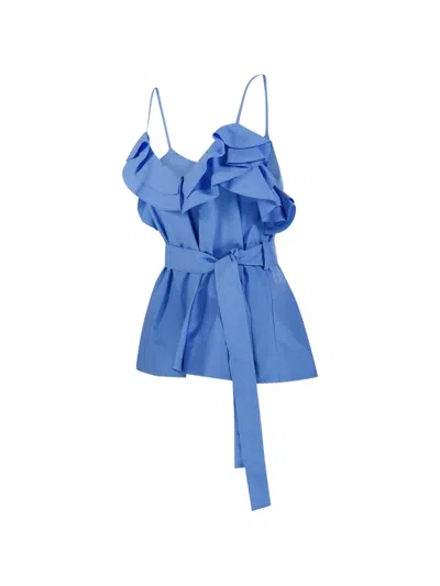P.a.r.o.s.h Ruffled Belt Blouse In Blue