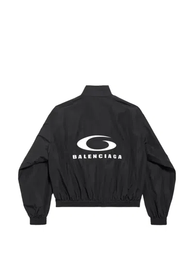 Balenciaga Womens Black Logo-embroidered Cotton-blend Track Jacket In Black