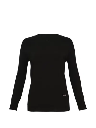 Stella Mccartney Womens Black Logo-embroidered Compact-knit Top In Black