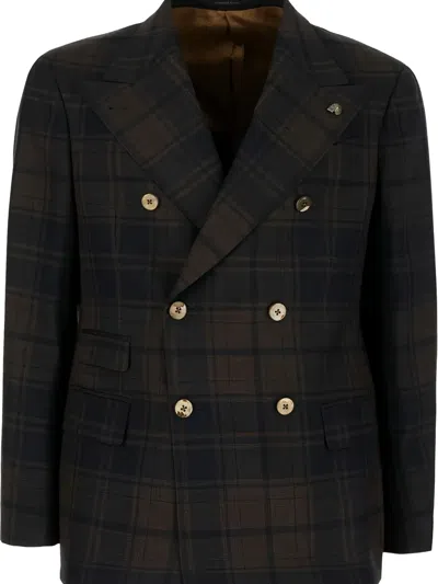 Gabriele Pasini Check-pattern Double-breasted Jacket In Brown