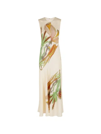 Ulla Johnson Gaea Paneled Printed Silk-satin Midi Dress In Neutral