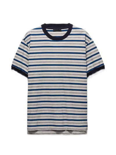 Prada Embroidered Cotton T-shirt In Gray