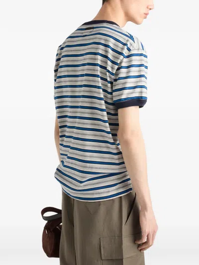 Prada Embroidered Cotton T-shirt In Gray