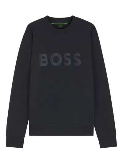 Hugo Boss Tonal-logo Sweatshirt In Stretch Cotton In Black