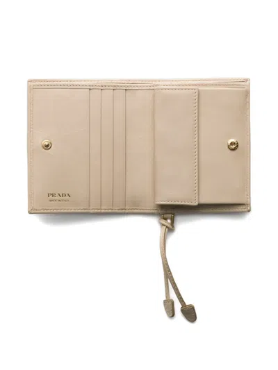 Prada Small Leather Wallet In Neutral