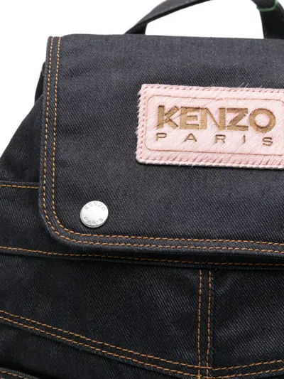 Kenzo Logo-patch Backpack In Blue