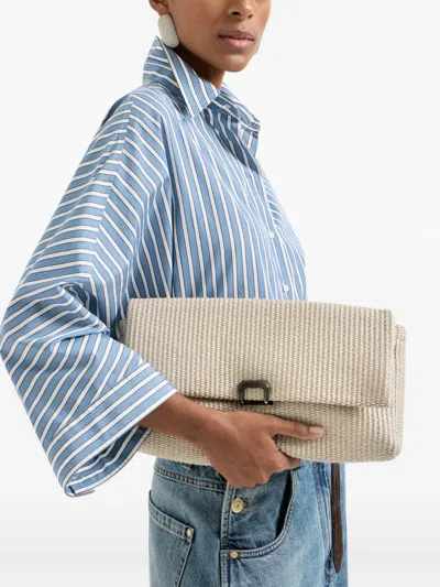 Brunello Cucinelli Sartorial Clutch Bag In Techno Raffia In Neutral