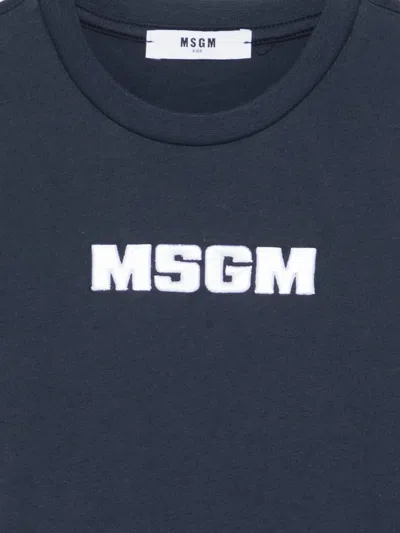 Msgm Logo-embroidered T-shirt In Blue