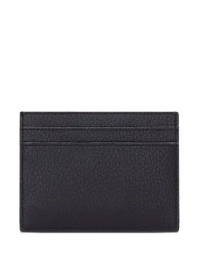 Saint Laurent Tiny Cassandre Card Case In Grained Leather In Blue