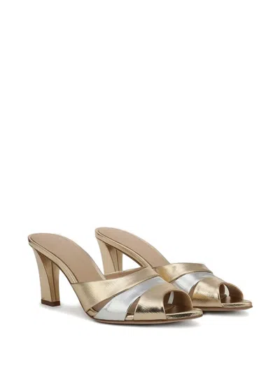 Veronica Beard Cassiel Dressel Metallic Leather Caged Mule Sandals In Gold