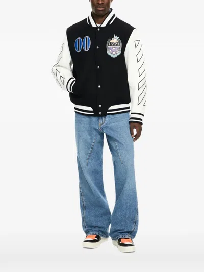 Off-white Royal Jewels Leather Wool Varsity Jacket In Black