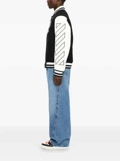 Off-white Royal Jewels Leather Wool Varsity Jacket In Black