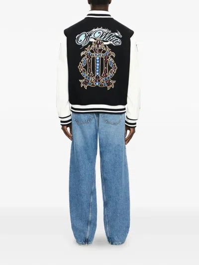 Off-white Royal Jewels Leather Wool Varsity Jacket In Black