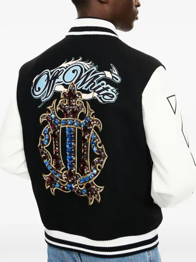 Off-white Royal Jewels Leather Wool Varsity Jacket In Black