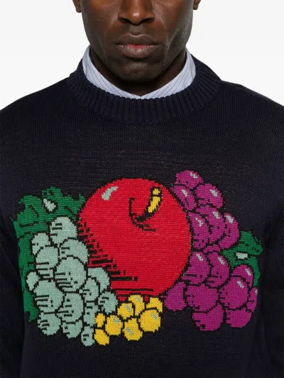 Date Fruit Print Sweater In Blue