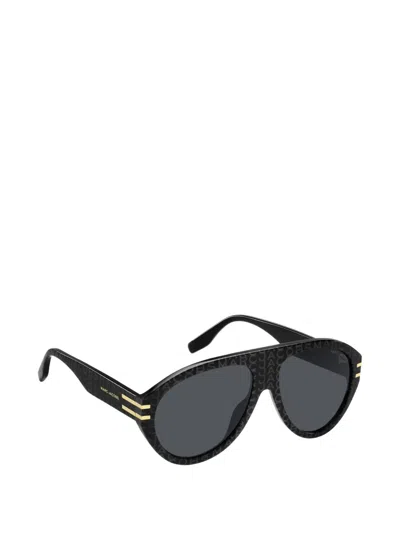 Marc Jacobs Logo-patterned Pilot-frame Sunglasses In Black