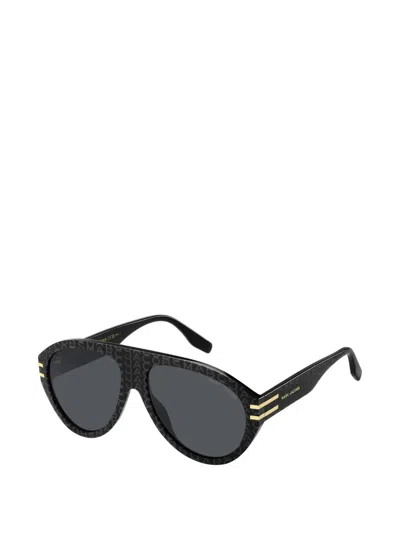 Marc Jacobs Logo-patterned Pilot-frame Sunglasses In Black