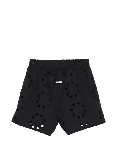 Msgm Perforated Shorts In Black