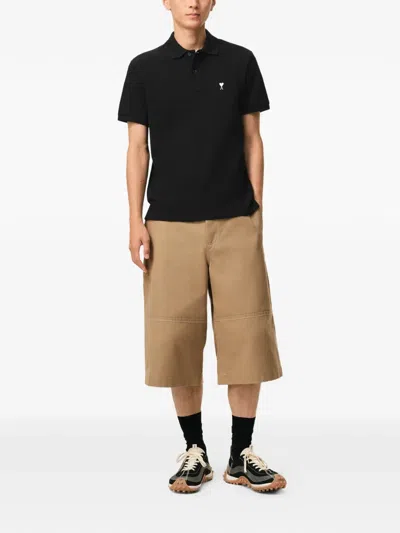 Ami Alexandre Mattiussi Black Cotton Short Sleeves Ami De Coeur Polo Shirt Black