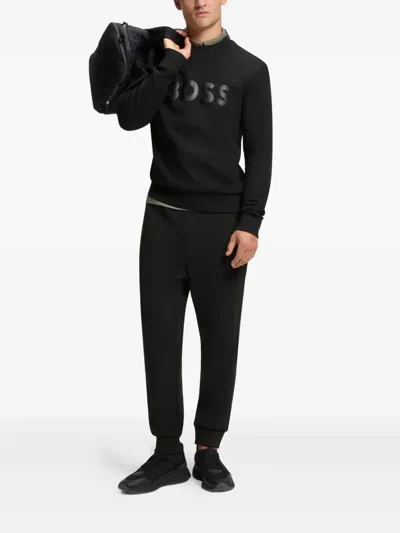 Hugo Boss Tonal-logo Sweatshirt In Stretch Cotton In Black