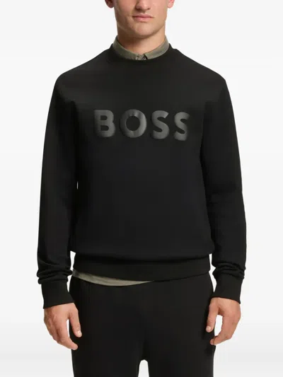 Hugo Boss Tonal-logo Sweatshirt In Stretch Cotton In Black
