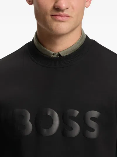 Hugo Boss Tonal-logo Sweatshirt In Stretch Cotton In Black