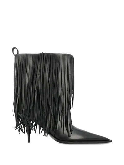 Balenciaga Avenue Fringe Ankle Boots Pointed Toe Pull Tab In Black