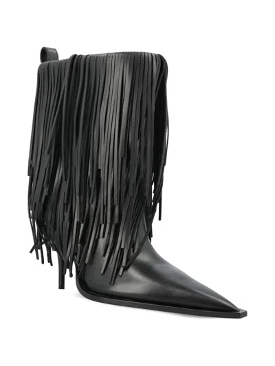 Balenciaga Avenue Fringe Ankle Boots Pointed Toe Pull Tab In Black