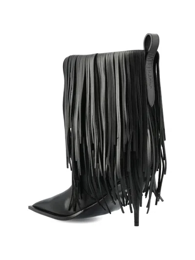Balenciaga Avenue Fringe Ankle Boots Pointed Toe Pull Tab In Black