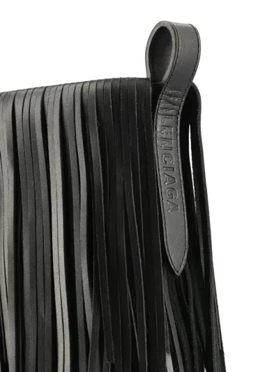 Balenciaga Avenue Fringe Ankle Boots Pointed Toe Pull Tab In Black