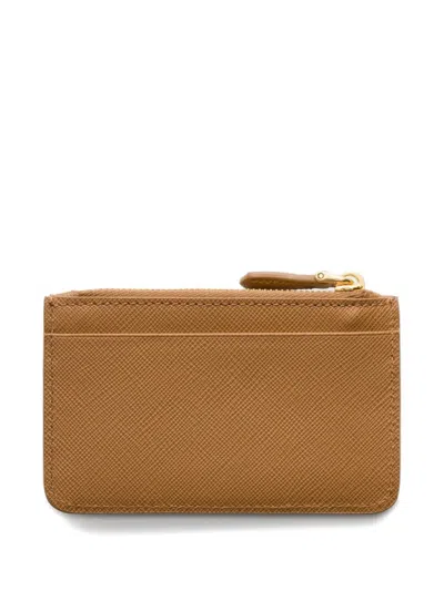 Prada Saffiano And Smooth Leather Card Holder In Brown