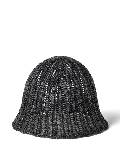 Brunello Cucinelli Techno Raffia Bucket Hat In Black