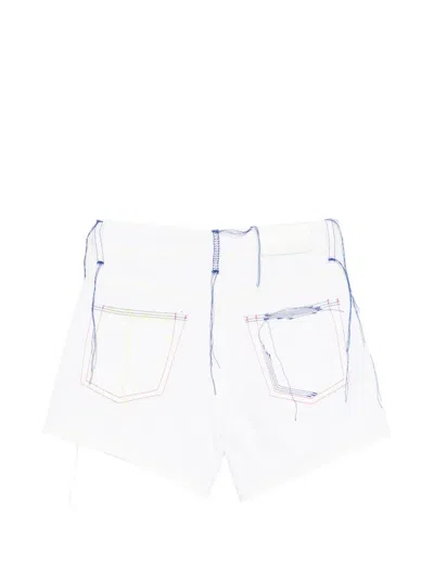 Msgm Raw-hem Embroidered Shorts In White