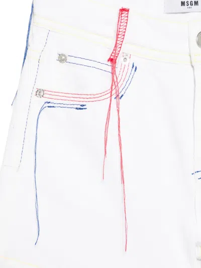 Msgm Raw-hem Embroidered Shorts In White