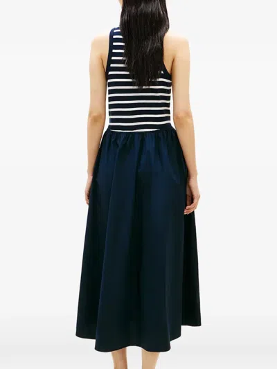 Tommy Hilfiger Sleeveless Dress Gold Buttons Striped Skirt In Blue