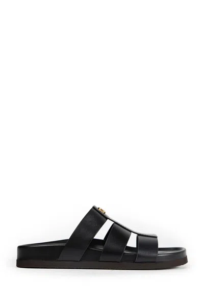 Valentino Studshield Calfskin Slides In Black