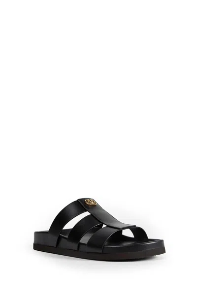 Valentino Studshield Calfskin Slides In Black