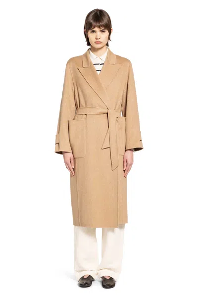 Max Mara Camel Long Robe Coat In Neutral