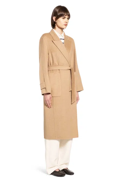 Max Mara Camel Long Robe Coat In Neutral