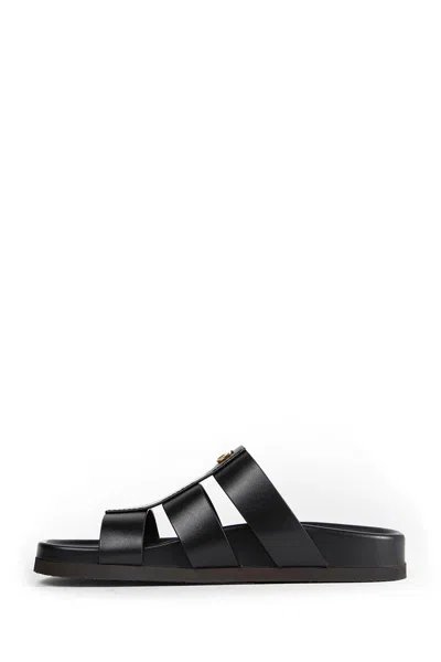 Valentino Studshield Calfskin Slides In Black