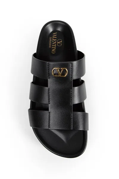 Valentino Studshield Calfskin Slides In Black