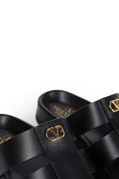 Valentino Studshield Calfskin Slides In Black