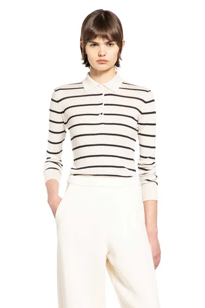 Max Mara Gitano Cashmere Silk Striped Collared Sweater In Yellow