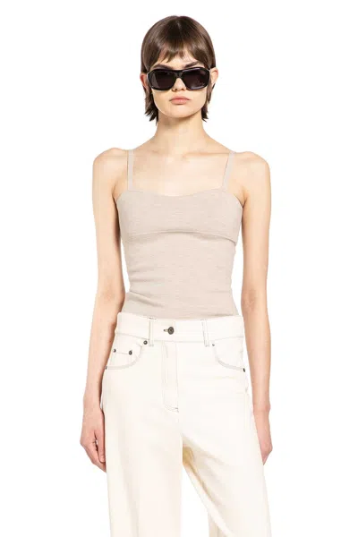 Max Mara Fitted Knit Top Soft Texture Spaghetti Straps In Neutral