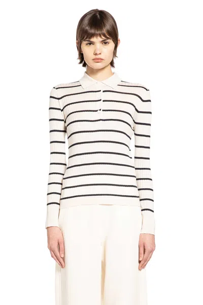 Max Mara Gitano Cashmere Silk Striped Collared Sweater In Yellow