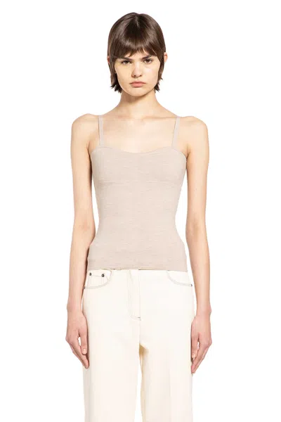 Max Mara Fitted Knit Top Soft Texture Spaghetti Straps In Neutral
